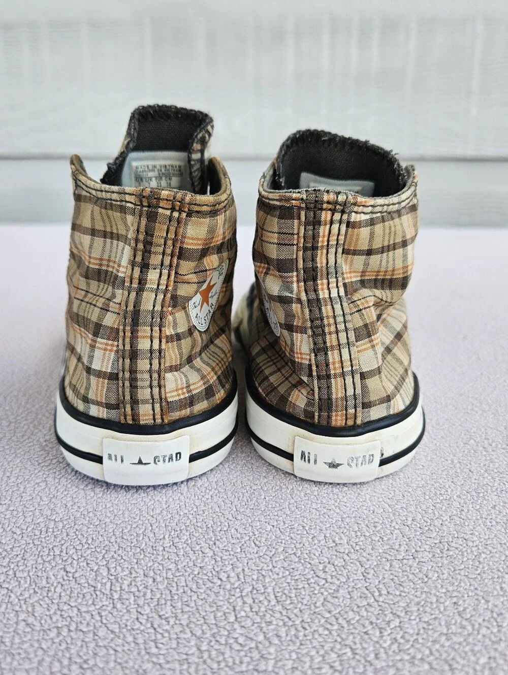 Converse CTAS High TD Brown Plaid Sneaker Toddler SZ 7 Canvas Fall Tie Skate